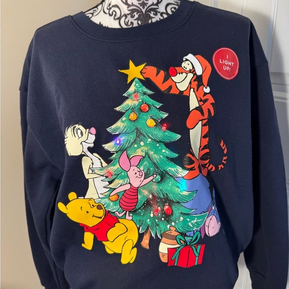 Disney Winnie the Pooh Navy Holiday Light-up Sweatshirt NWT - Picture 4 of 10